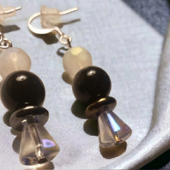 Frosted Crystal & Black Beaded Handcrafted Earrings - Picture 4 of 8